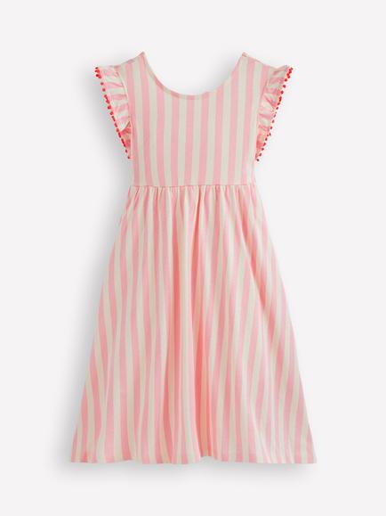 Mini Boden Kids' Bow Back Jersey Dress, Pink Stripe, Pink Stripe
