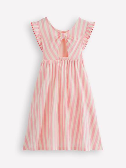 Mini Boden Kids' Bow Back Jersey Dress, Pink Stripe - view 2, Pink Stripe