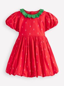 Mini Bode Kids' Puff Sleeve Bubble Hem Dress, Poppy Red Strawberry, Poppy Red Strawberry