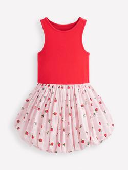Mini Boden Kids' Sleeveless Ribbed Bubble Hem Dress, Stripe Strawberry, Stripe Strawberry