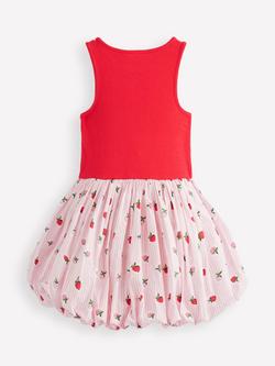 Mini Boden Kids' Sleeveless Ribbed Bubble Hem Dress, Stripe Strawberry - view 2, Stripe Strawberry