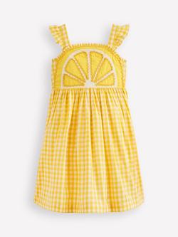 Mini Boden Kids' Frill Strap Fruit Dress, Lemon Gingham, Lemon Gingham