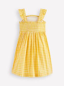Mini Boden Kids' Frill Strap Fruit Dress, Lemon Gingham - view 2, Lemon Gingham