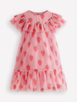 Mini Boden Kids' Printed Tulle Frill Dress, Pink Stamp, Pink Stamp
