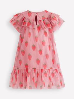 Mini Boden Kids' Printed Tulle Frill Dress, Pink Stamp - view 2, Pink Stamp