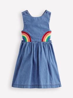 Mini Boden Kids' Rainbow Cross Back Dress, Light Wash, Light Wash Rainbow