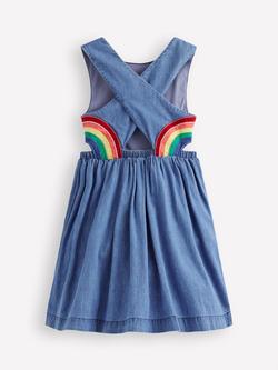 Mini Boden Kids' Rainbow Cross Back Dress, Light Wash - view 2, Light Wash Rainbow
