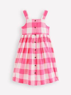 Mini Boden Kids' Remy Sleeveless Button Through Dress, Pink Punch Gingham, Pink Punch Gingham