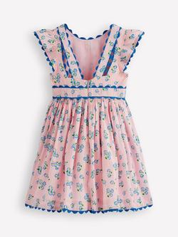 Mini Boden Kids' Flutter Sleeve Ric Rac Trim Dress, Chalk Pink Daisy - view 2, Chalk Pink Daisy