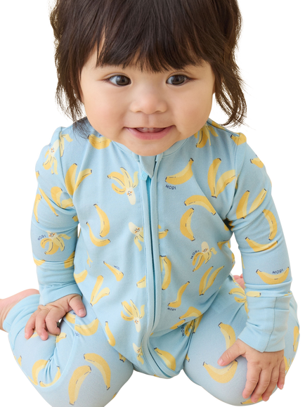 MORI Baby Banana Bunch Zip Sleepsuit, Banana Print - view 2, Banana Print