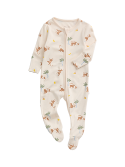 MORI Baby Clever Zip Long Sleeve Sleepsuit, Monkey Print, Monkey Print