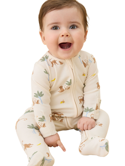 MORI Baby Clever Zip Long Sleeve Sleepsuit, Monkey Print - view 2, Monkey Print