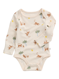 MORI Baby Long Sleeve Bodysuit, Monkey Print, Monkey Print