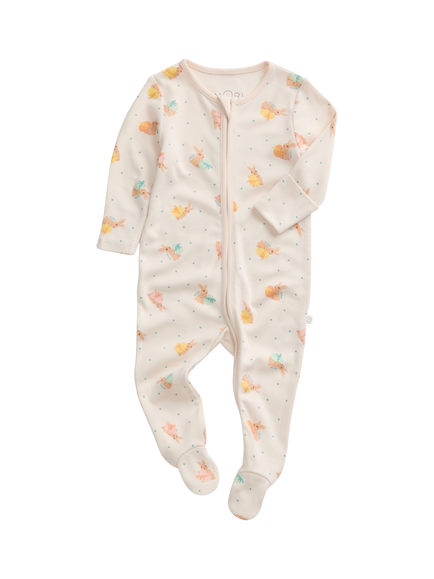 MORI Baby Long Sleeved Printed Sleepsuit, Easter Cream, Easter Cream