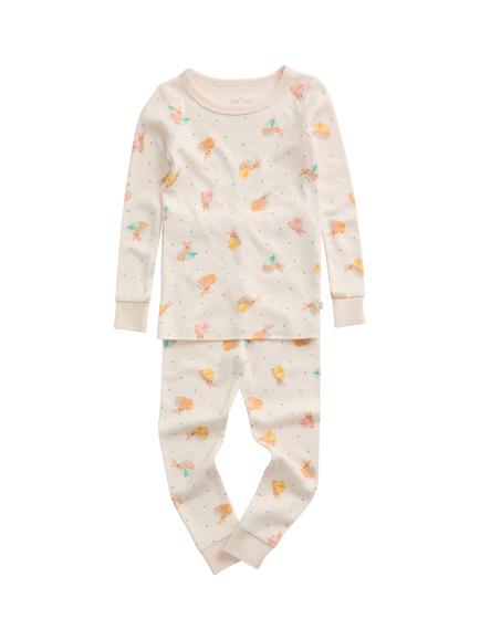 MORI Kids' Long Sleeve Printed Pyjama Set, Easter Cream, Easter Cream