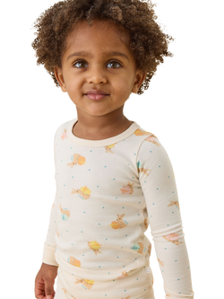 MORI Kids' Long Sleeve Printed Pyjama Set, Easter Cream - view 2, Easter Cream