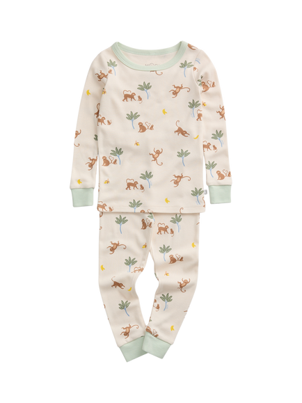 MORI Kids' Long Sleeve Pyjama Set, Monkey Print - view 2, Monkey Print