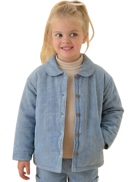 MORI Kids' Relaxed Button Down Jacket, Stripe Denim, Stripe Denim