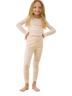 MORI Kids' Sands Printed Ribbed Pyjama Set, Zebra Rose, Zebra Rose