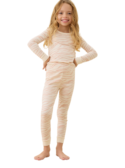 MORI Kids' Sands Printed Ribbed Pyjama Set, Zebra Rose, Zebra Rose