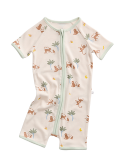 MORI Baby Short Sleeve Summer Sleepsuit, Monkey Print, Monkey Print
