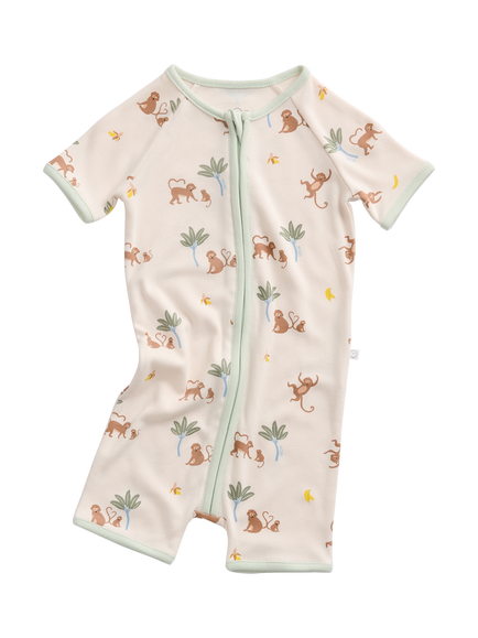 MORI Baby Short Sleeve Summer Sleepsuit, Monkey Print, Monkey Print