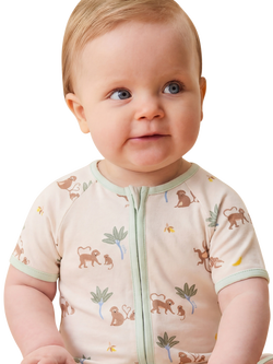 MORI Baby Short Sleeve Summer Sleepsuit, Monkey Print - view 2, Monkey Print
