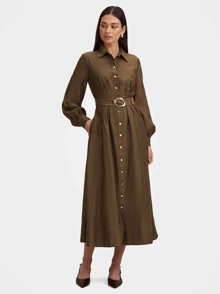 Forever New Evelyn Belted Shirt Dress, Dark Olive, Dark Olive