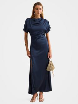 Forever New Genevieve Satin Drape Maxi Dress, Navy