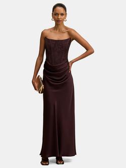 Forever New Petite Ivy Lace Corset Maxi Dress, Dark Chocolate, Dark Chocolate