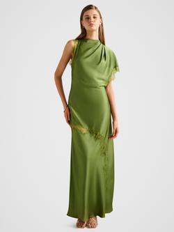 Forever New Kody Satin Lace Asymmetric Dress, Olive Green, Olive Green