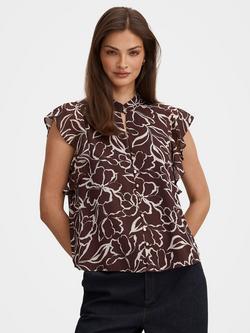 Forever New Tullia Floral Ruffle Blouse, Chocolate, Chocolate