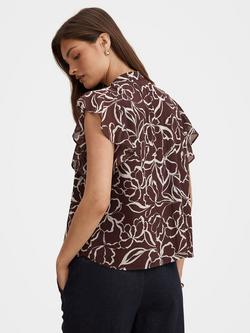 Forever New Tullia Floral Ruffle Blouse, Chocolate - view 2, Chocolate