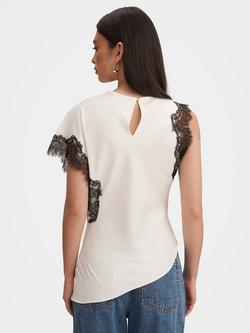 Forever New Dixie Asymmetric Lace Top, Cream/Black - view 2, Cream/Black