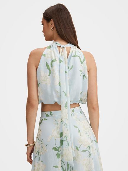Forever New Maisie Floral Tie Back Top containing TENCEL™ Lyocell, Blue - view 2, Blue