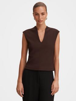 Forever New Monroe V-Neck Crepe Top, Chocolate, Chocolate