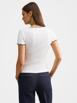 Forever New Rebecca Scallop Trim T-Shirt, Porcelain/Black - view 2, Porcelain/Black