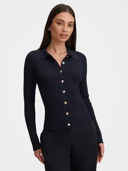 Forever New Selina Ribbed Knit Polo Top, Navy, Navy