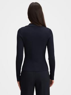 Forever New Selina Ribbed Knit Polo Top, Navy - view 2, Navy