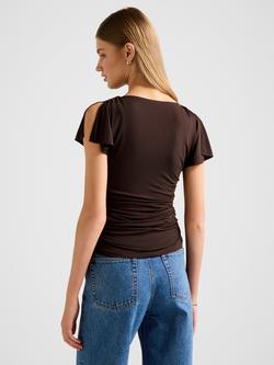 Forever New Stormi Spliced Shoulder Ruffle Top - view 2, Bitter Chocolate