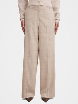 Forever New Lottie Check Wide Leg Trousers, Beige, Beige