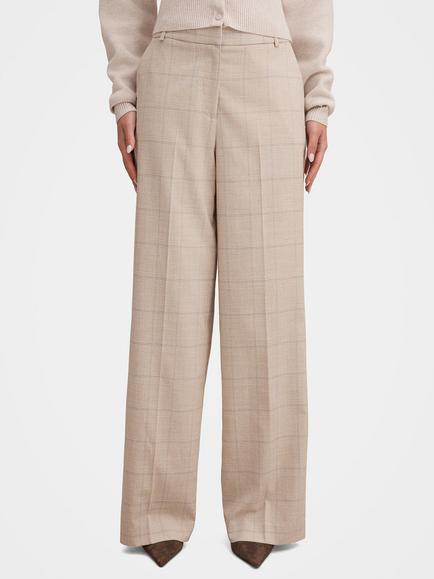 Forever New Lottie Check Wide Leg Trousers, Beige, Beige