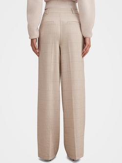 Forever New Lottie Check Wide Leg Trousers, Beige - view 2, Beige