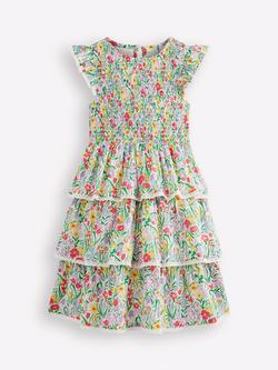 Mini Boden Kids' Tiered Lace Woven Dress, Multi Spring Floral, Multi Spring Floral