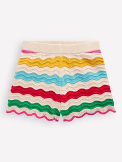 Mini Boden Kids' Crochet Knitted Shorts, Ivory Multi Rainbow, Ivory Multi Rainbow