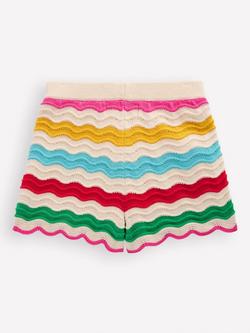 Mini Boden Kids' Crochet Knitted Shorts, Ivory Multi Rainbow - view 2, Ivory Multi Rainbow