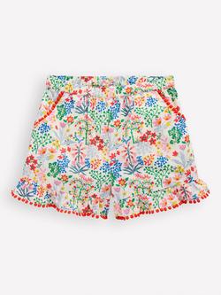 Mini Boden Kids' Cotton Woven Frill Shorts, Multi Floral, Multi Floral