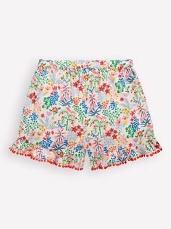 Mini Boden Kids' Cotton Woven Frill Shorts, Multi Floral - view 2, Multi Floral