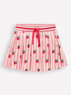 Mini Boden Kids' Pleated Tie Waist Skirt, Pink  Strawberries, Pink  Strawberries
