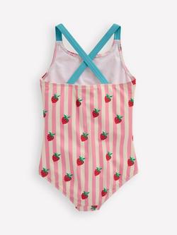 Mini Boden Kids' Cross Back Printed Swimsuit, Pink Stripe - view 2, Pink Stripe